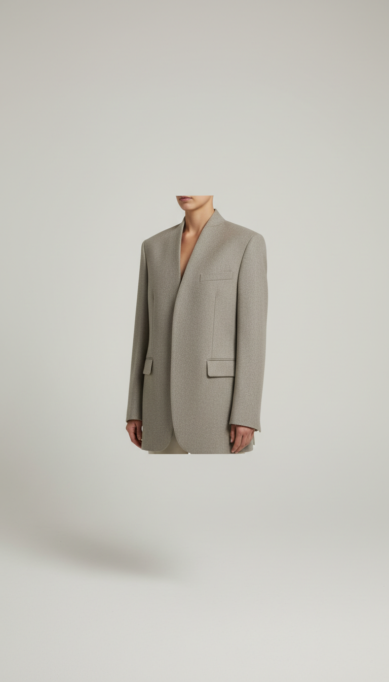 Matte Wool Collarless Blazer