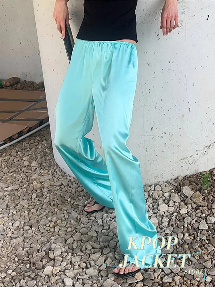 Women Satin Stand Collar Loose Jacket 2 Piece Set Long Sleeve Zip Coat Elastic Waist Pants Matching Co Ord 2026 Casual Outfits