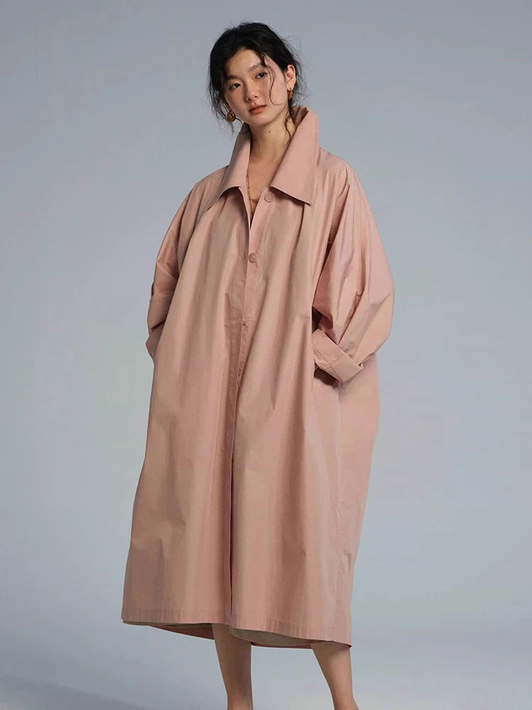 Lautaro Spring Autumn Long Oversized Thin Pink Trench Coat for Women Single Breasted Elegant Chic Luxury Designer Clothing 2026