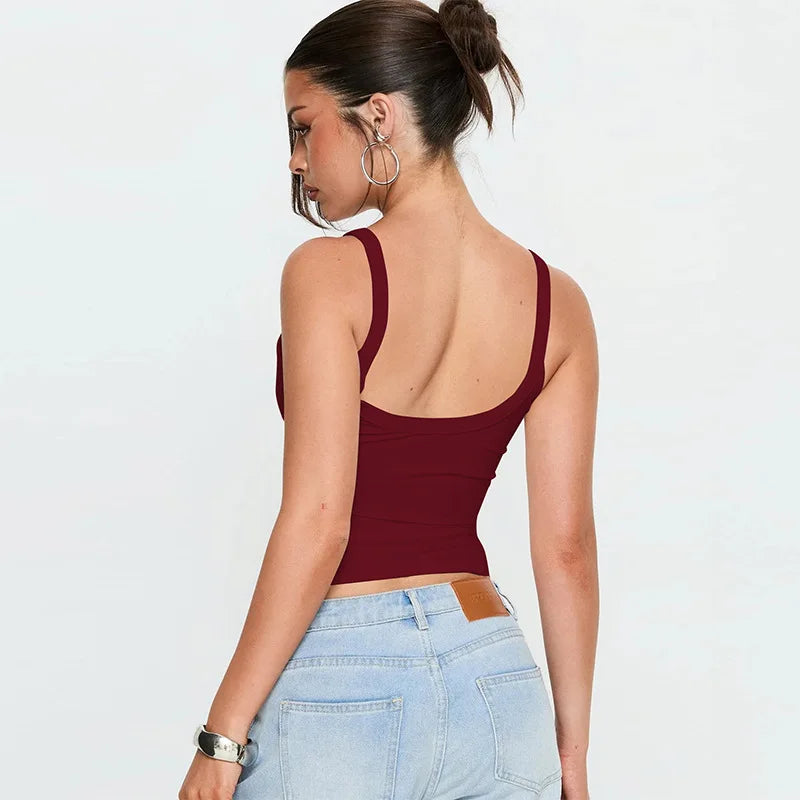 Solid Color Sexy Spaghetti Strap Tank Top Women Sleeveless Slim Cami Vest