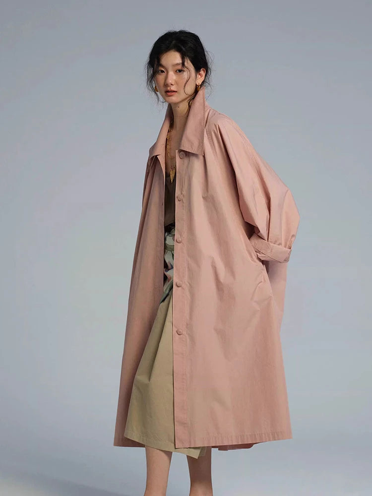 Lautaro Spring Autumn Long Oversized Thin Pink Trench Coat for Women Single Breasted Elegant Chic Luxury Designer Clothing 2026