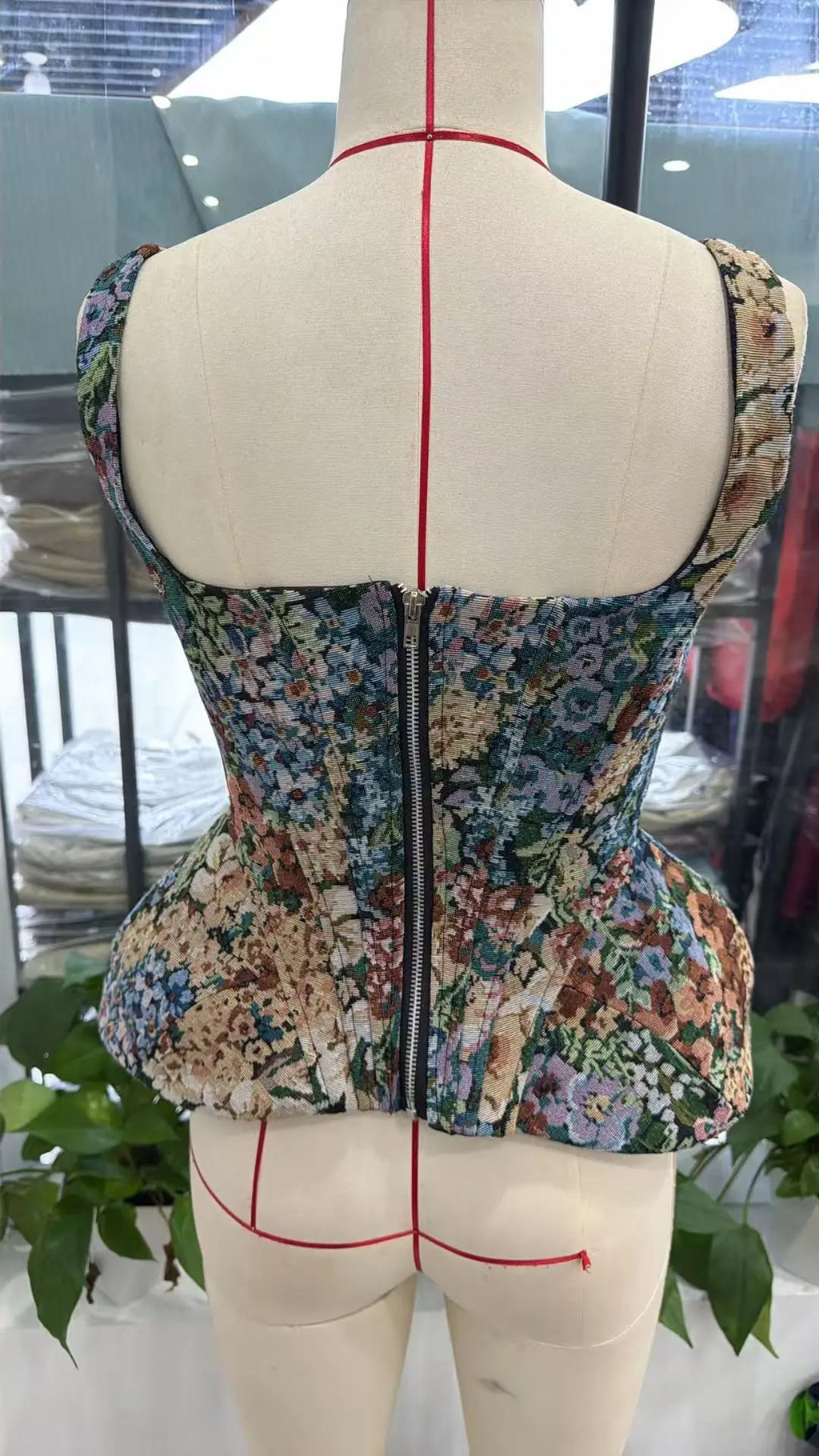 Women Top Floral Printed Spaghetti Strap Corset Top U-Neck Fishbone Boned Cinched Waist Irregular Hem Retro Vacation Camisole