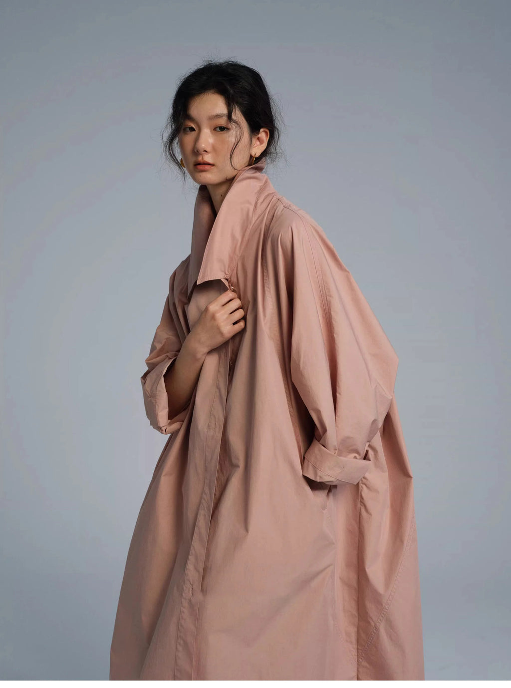 Lautaro Spring Autumn Long Oversized Thin Pink Trench Coat for Women Single Breasted Elegant Chic Luxury Designer Clothing 2026