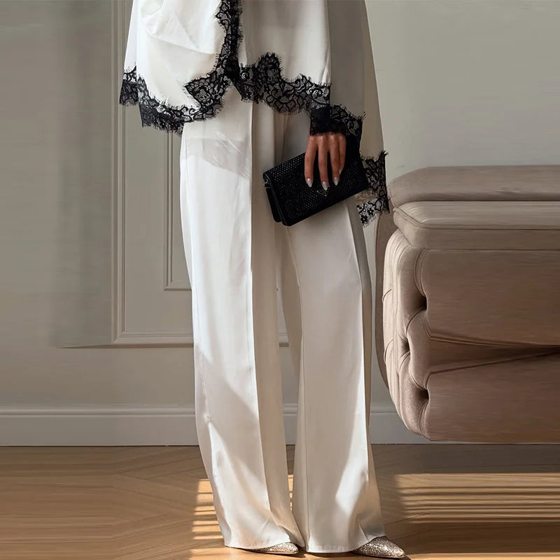Elegant Lace Patchwork Women's Shirt Skirts Suit Long Sleeve  Off Shoulder Loose Lady Set 2026 Summer Autumn Chic Female Outfits