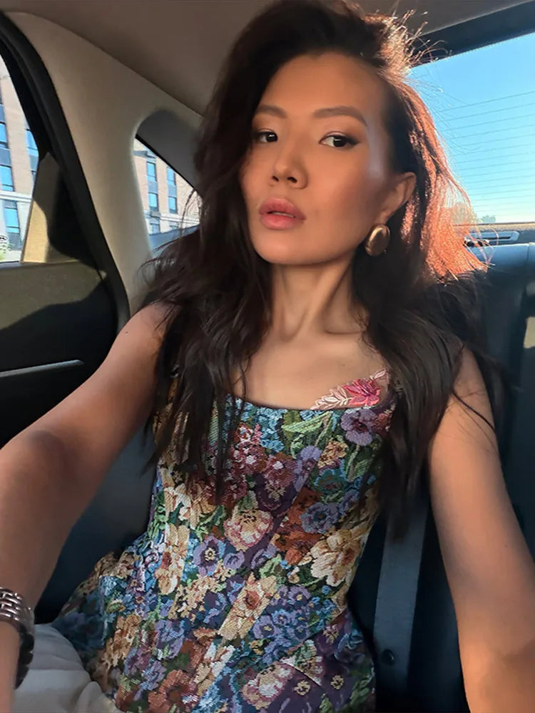 Sexy Print Flower Slim Sling Top Women Sleeveless Slip Backless Closed Waist Vest Female 2026 Fashion Summer Autumn Tops Lady