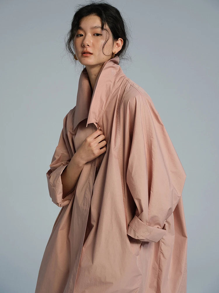 Lautaro Spring Autumn Long Oversized Thin Pink Trench Coat for Women Single Breasted Elegant Chic Luxury Designer Clothing 2026
