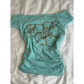 Y2k Clothes T Shirt Women Green Beading Flowers Vintage Sexy Cropped Tops Street Fashion tees Skew Collar Slim Fit Ropa De Mujer