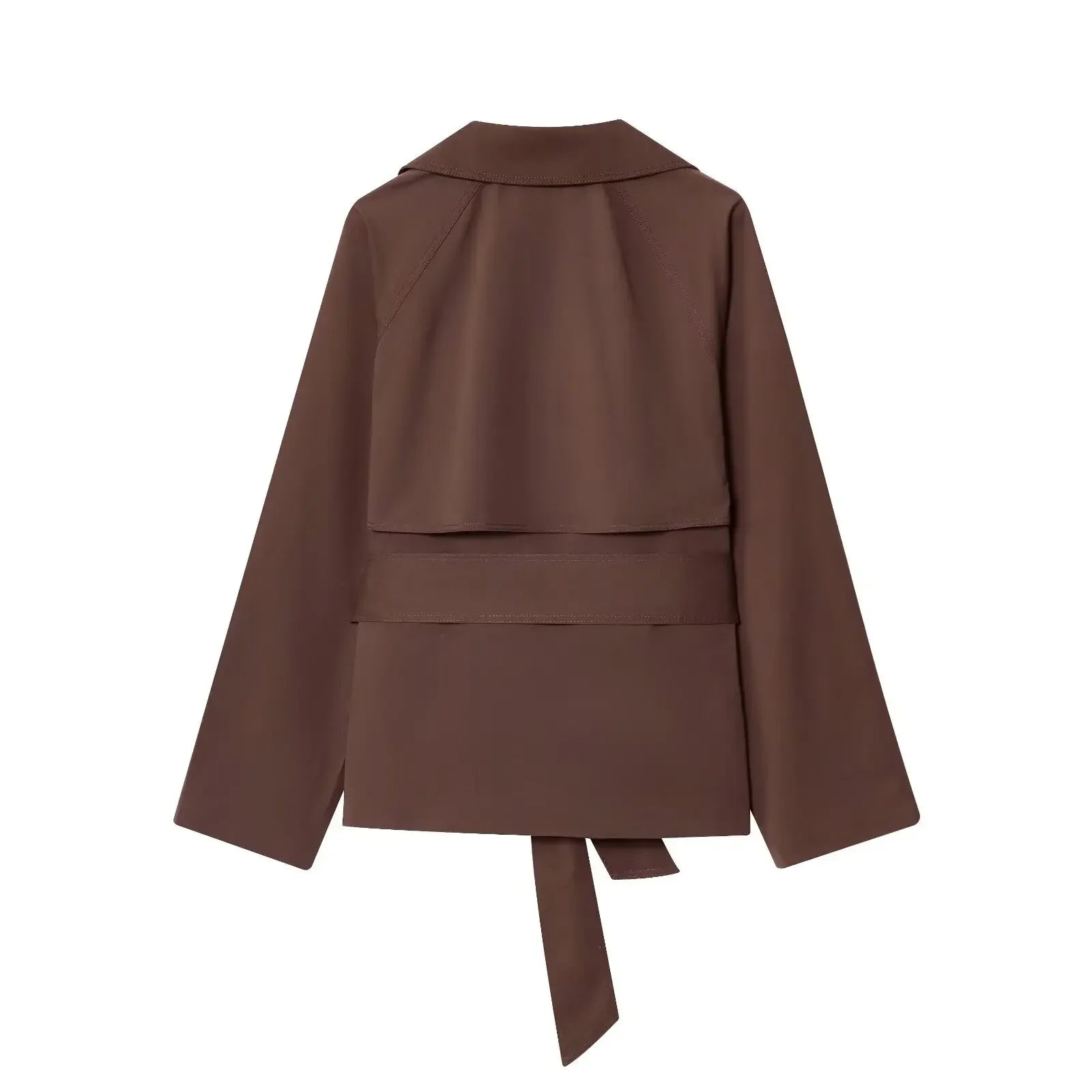 Women Lapel Lace Up Short Trench Coat Casual Full Sleeve Double Breasted Loose Cropped Windbreakers 2026 New Lady Commute Coats