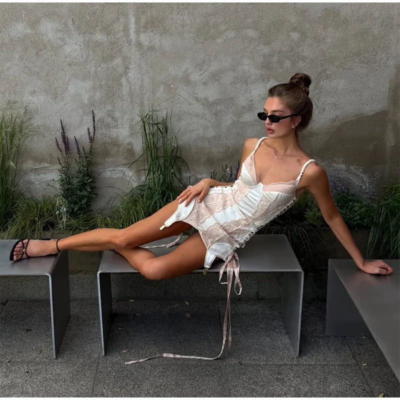 Lace Corset Mini Dress Sexy Slim Fit V Neck Off Shoulder Cami Slip Robes Women's Nightclub New Party Evening Gowns 2026 Arrival