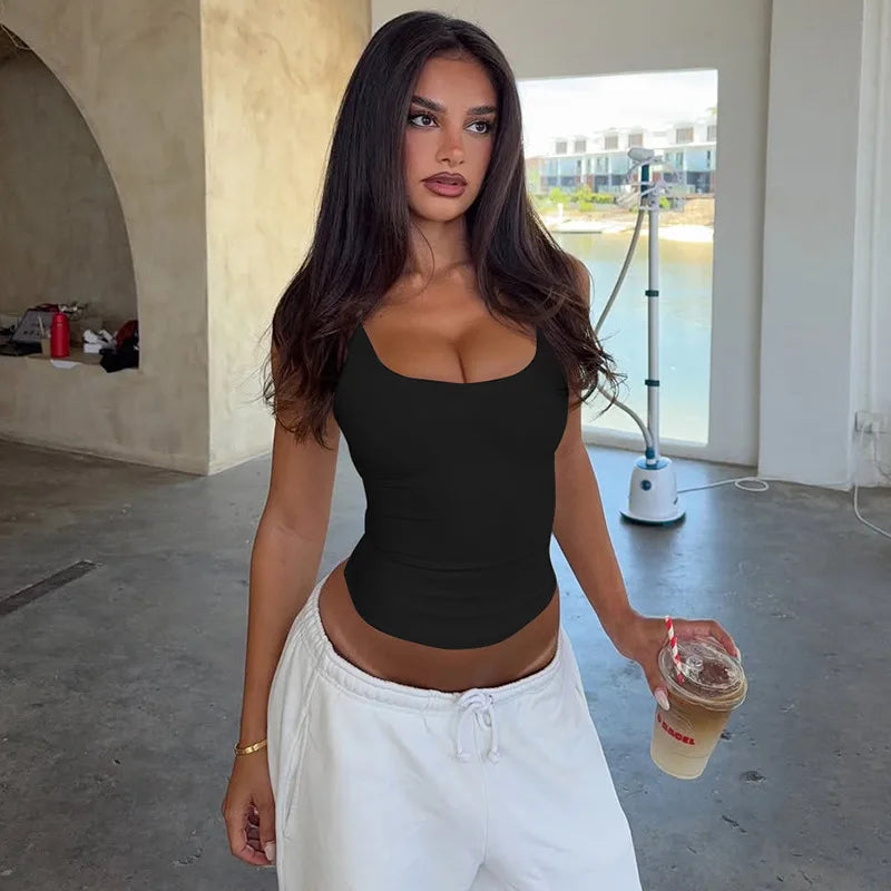Solid Color Sexy Spaghetti Strap Tank Top Women Sleeveless Slim Cami Vest