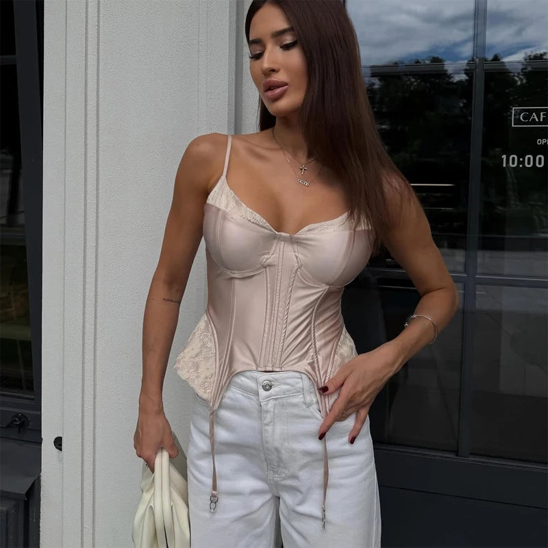 Sexy Lace Patchwork Slim Short Dress Women Chic Sleeveless V-neck Waist Cinching Irregular Hem Dresses Lady Summer Party Wear