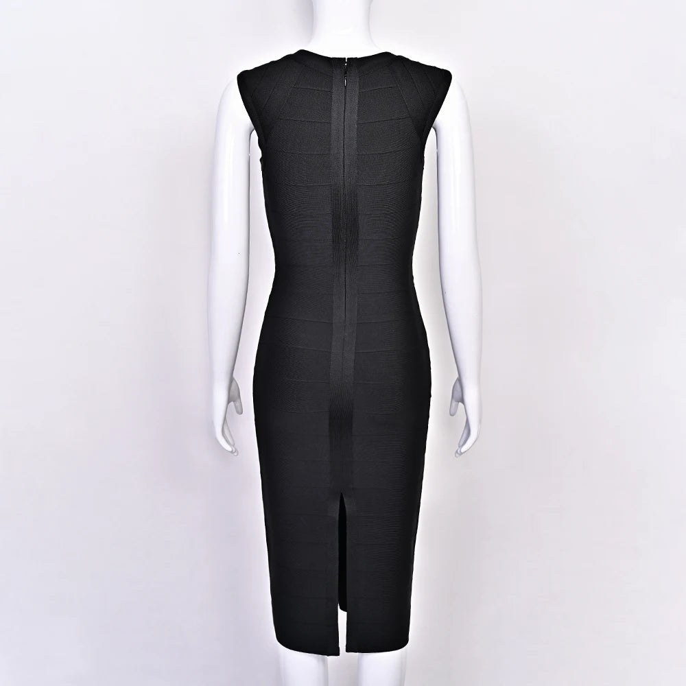 BEAUKEY Luxury Sexy Plunge V Bandage Long Dress Women Striped  Bodyocn  Party Celebrity Evening Dress Elastic Knitted Vestidos