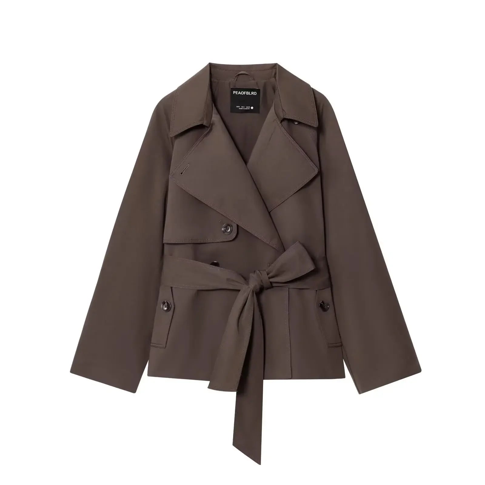 Women Lapel Lace Up Short Trench Coat Casual Full Sleeve Double Breasted Loose Cropped Windbreakers 2026 New Lady Commute Coats