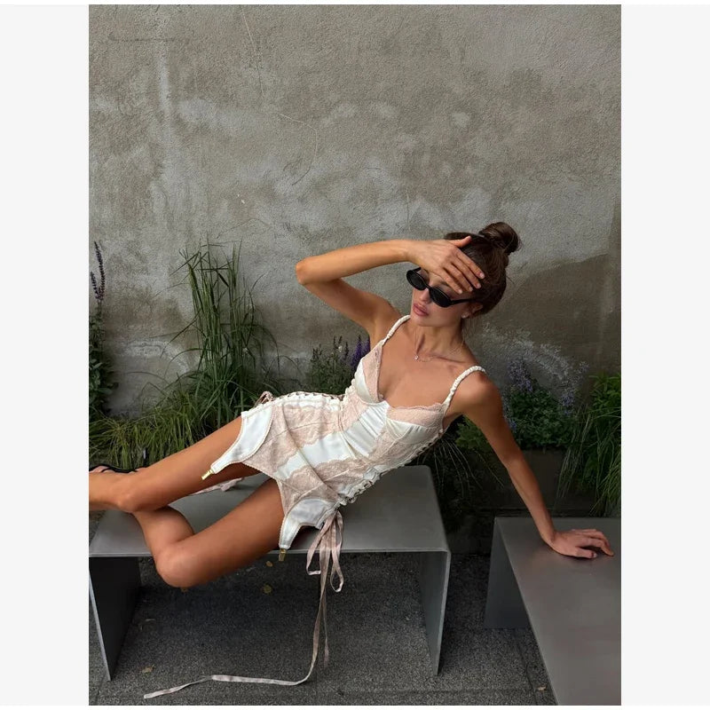 Lace Corset Mini Dress Sexy Slim Fit V Neck Off Shoulder Cami Slip Robes Women's Nightclub New Party Evening Gowns 2026 Arrival