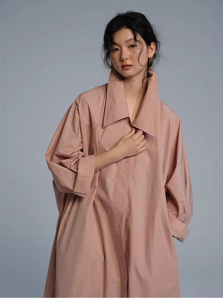 Lautaro Spring Autumn Long Oversized Thin Pink Trench Coat for Women Single Breasted Elegant Chic Luxury Designer Clothing 2026