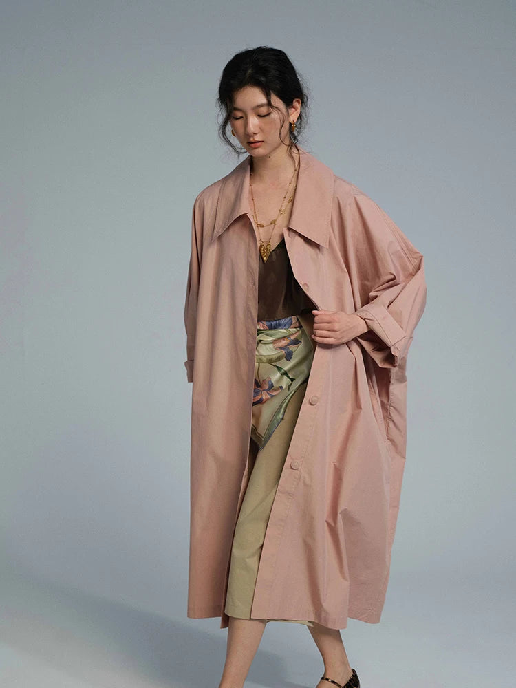 Lautaro Spring Autumn Long Oversized Thin Pink Trench Coat for Women Single Breasted Elegant Chic Luxury Designer Clothing 2026