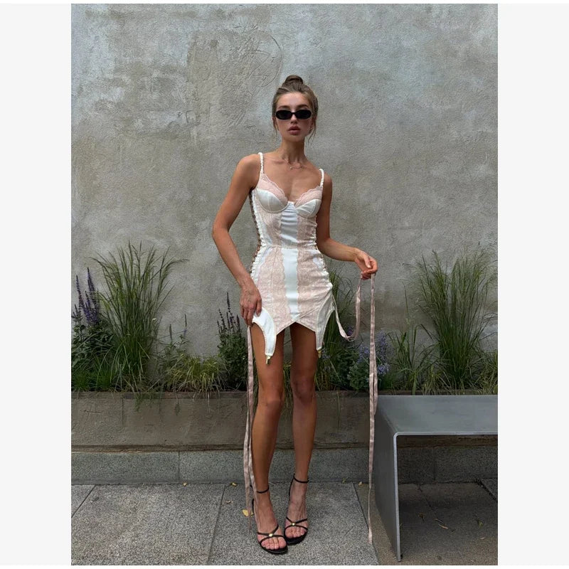 Lace Corset Mini Dress Sexy Slim Fit V Neck Off Shoulder Cami Slip Robes Women's Nightclub New Party Evening Gowns 2026 Arrival