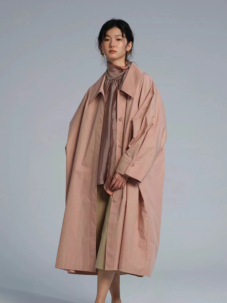 Lautaro Spring Autumn Long Oversized Thin Pink Trench Coat for Women Single Breasted Elegant Chic Luxury Designer Clothing 2026