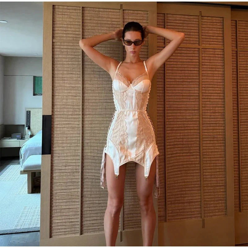 Lace Corset Mini Dress Sexy Slim Fit V Neck Off Shoulder Cami Slip Robes Women's Nightclub New Party Evening Gowns 2026 Arrival