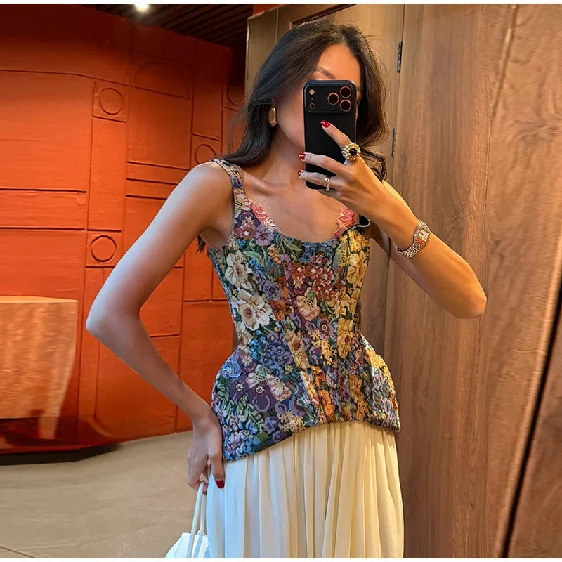 Sexy Print Flower Slim Sling Top Women Sleeveless Slip Backless Closed Waist Vest Female 2026 Fashion Summer Autumn Tops Lady