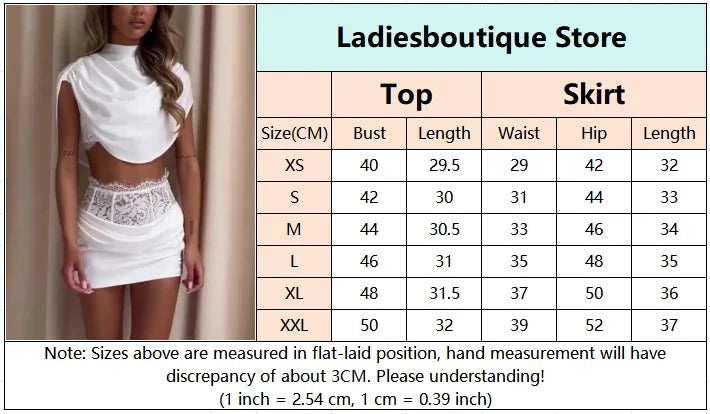 Mock Neck Lace Lined Crop Top Ruched Mini Skirt Two Piece Set Corset High Waist Suit Women Sexy Nightclub Party Outfit 2026 New