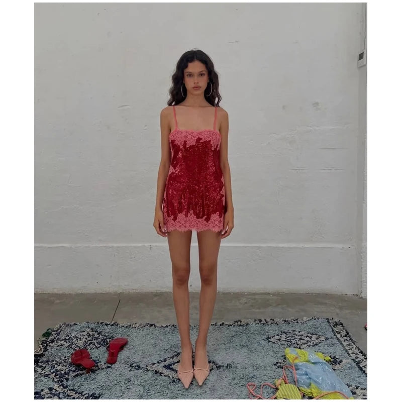 Women's Sexy Sequin Backless Short Dress High Waist Sleeveless Bodycon Mini Dresses 2026 Beach Vacation Party Club Outfits