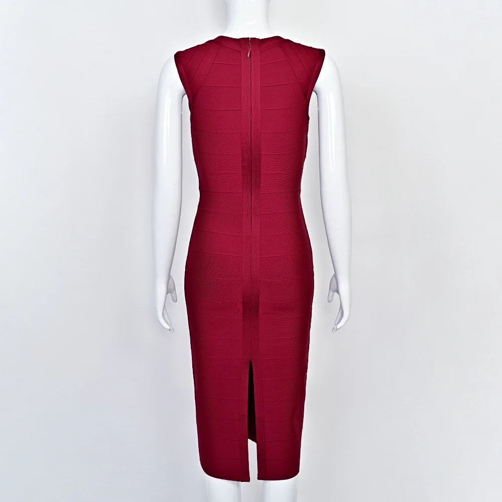 BEAUKEY Luxury Sexy Plunge V Bandage Long Dress Women Striped  Bodyocn  Party Celebrity Evening Dress Elastic Knitted Vestidos