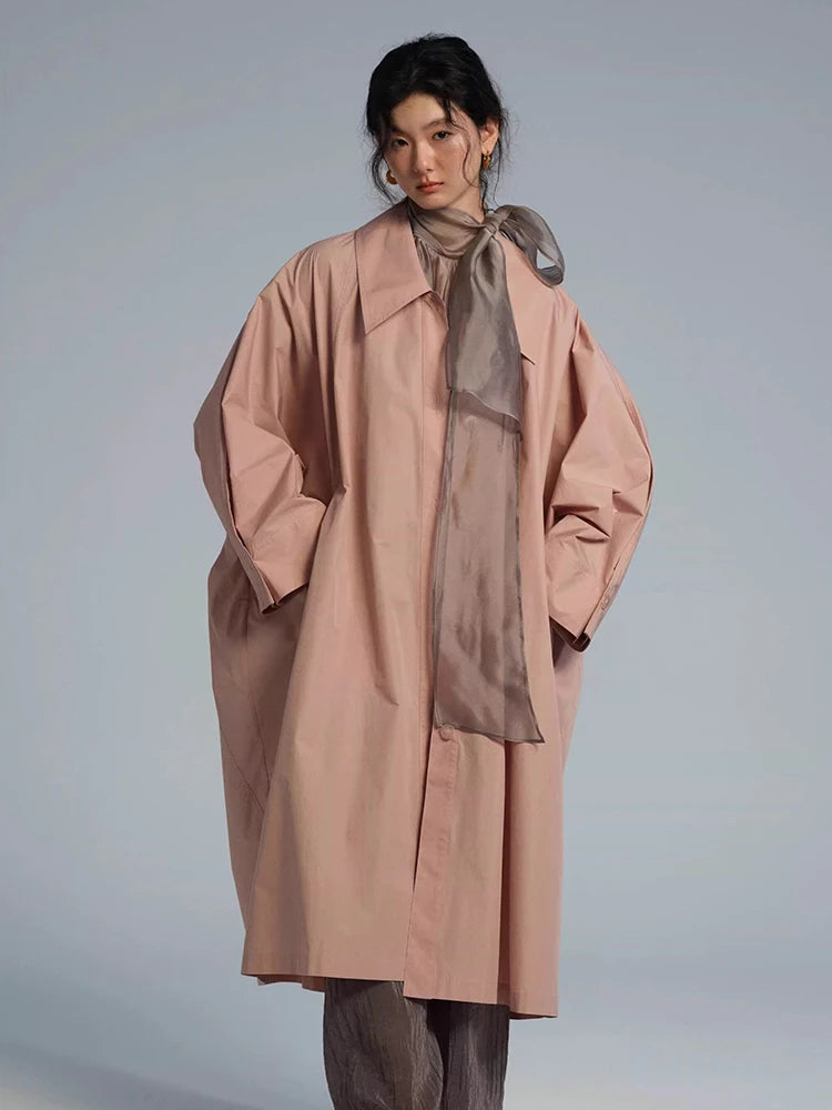 Lautaro Spring Autumn Long Oversized Thin Pink Trench Coat for Women Single Breasted Elegant Chic Luxury Designer Clothing 2026