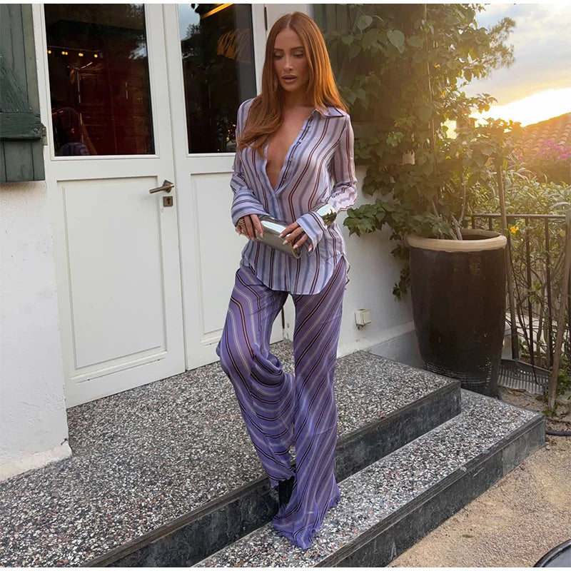Stripe Wrap Tie Shirt Mini Dress Lapel Collar Long Flare Sleeve Loose Casual Dresses 2026 Summer Beach Vacation Fashion Outfit