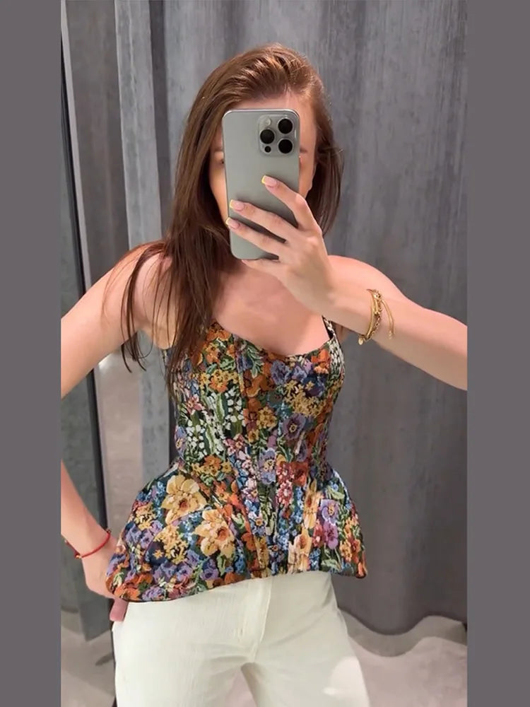 Sexy Print Flower Slim Sling Top Women Sleeveless Slip Backless Closed Waist Vest Female 2026 Fashion Summer Autumn Tops Lady