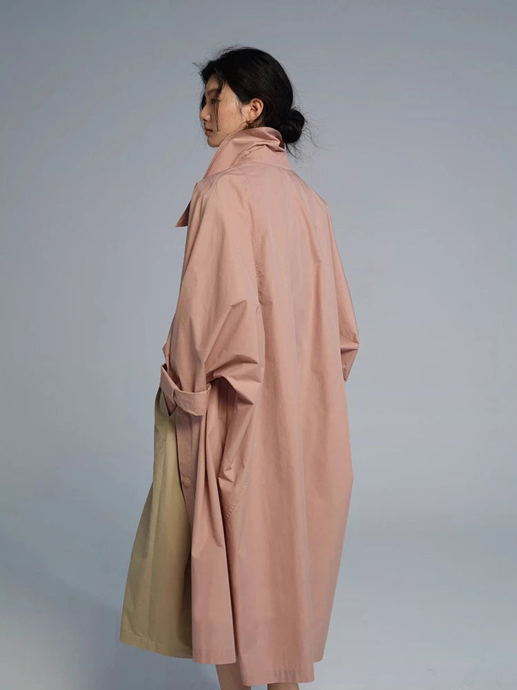 Lautaro Spring Autumn Long Oversized Thin Pink Trench Coat for Women Single Breasted Elegant Chic Luxury Designer Clothing 2026