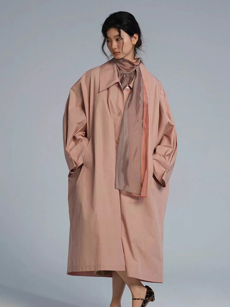 Lautaro Spring Autumn Long Oversized Thin Pink Trench Coat for Women Single Breasted Elegant Chic Luxury Designer Clothing 2026
