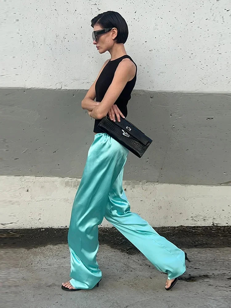 Women Satin Stand Collar Loose Jacket 2 Piece Set Long Sleeve Zip Coat Elastic Waist Pants Matching Co Ord 2026 Casual Outfits