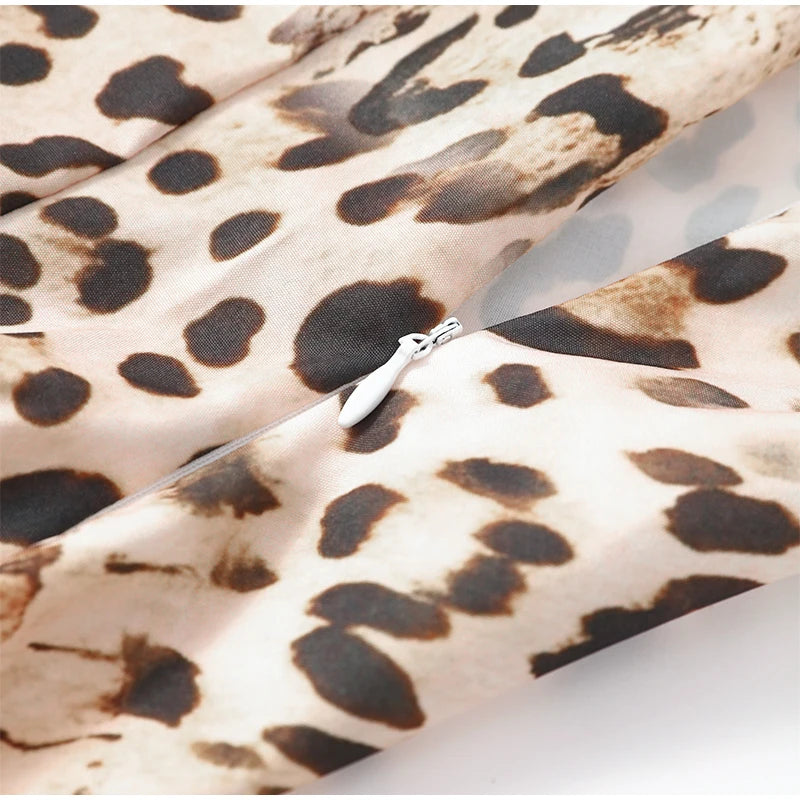 Women's Leopard Print Long Maxi Dress Halter Neck Plunge Front Tiered Ruffle Mermaid Skirt Elegant Party Cocktail Daily Gowns