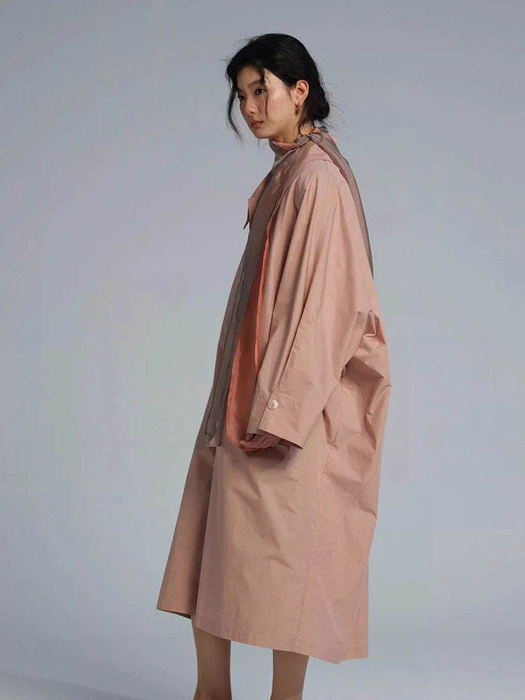 Lautaro Spring Autumn Long Oversized Thin Pink Trench Coat for Women Single Breasted Elegant Chic Luxury Designer Clothing 2026