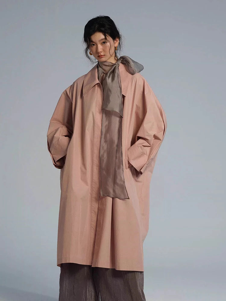 Lautaro Spring Autumn Long Oversized Thin Pink Trench Coat for Women Single Breasted Elegant Chic Luxury Designer Clothing 2026