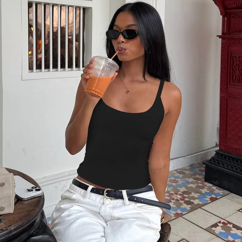 Solid Color Sexy Spaghetti Strap Tank Top Women Sleeveless Slim Cami Vest
