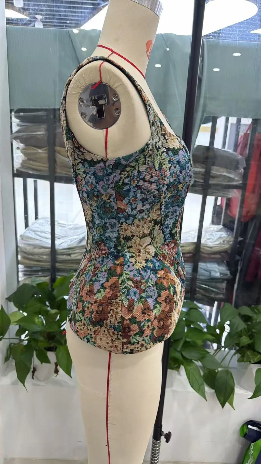 Women Top Floral Printed Spaghetti Strap Corset Top U-Neck Fishbone Boned Cinched Waist Irregular Hem Retro Vacation Camisole