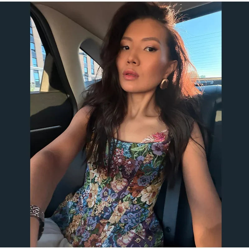 Sexy Print Flower Slim Sling Top Women Sleeveless Slip Backless Closed Waist Vest Female 2026 Fashion Summer Autumn Tops Lady